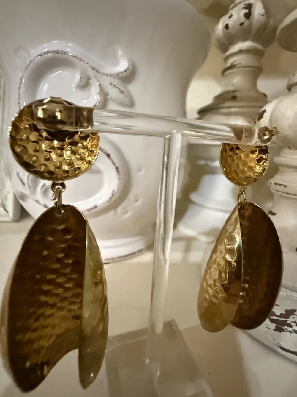 Vintage Gold Tone Hammered Statement Earrings